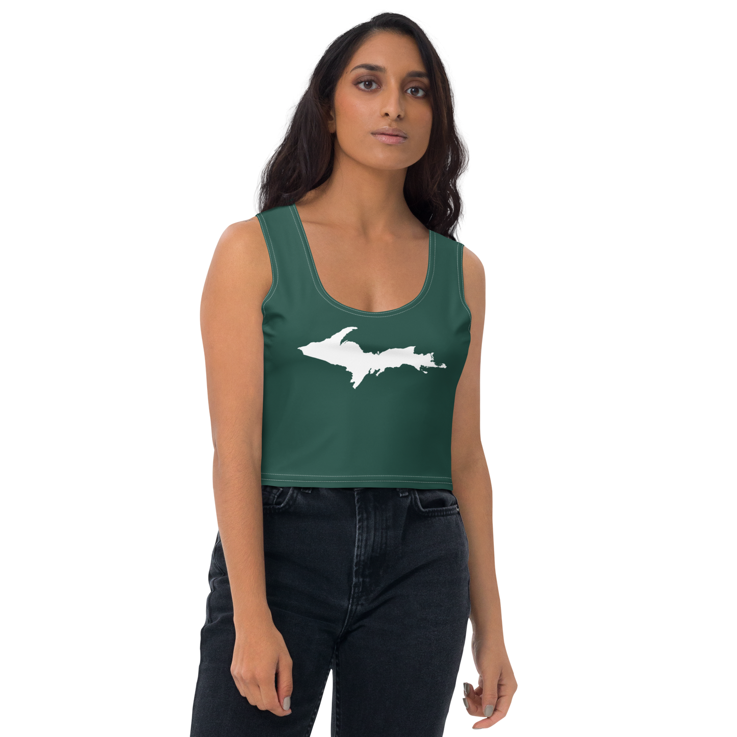 Michigan Upper Peninsula Crop Tank (w/ UP Outline) | Laconic Green