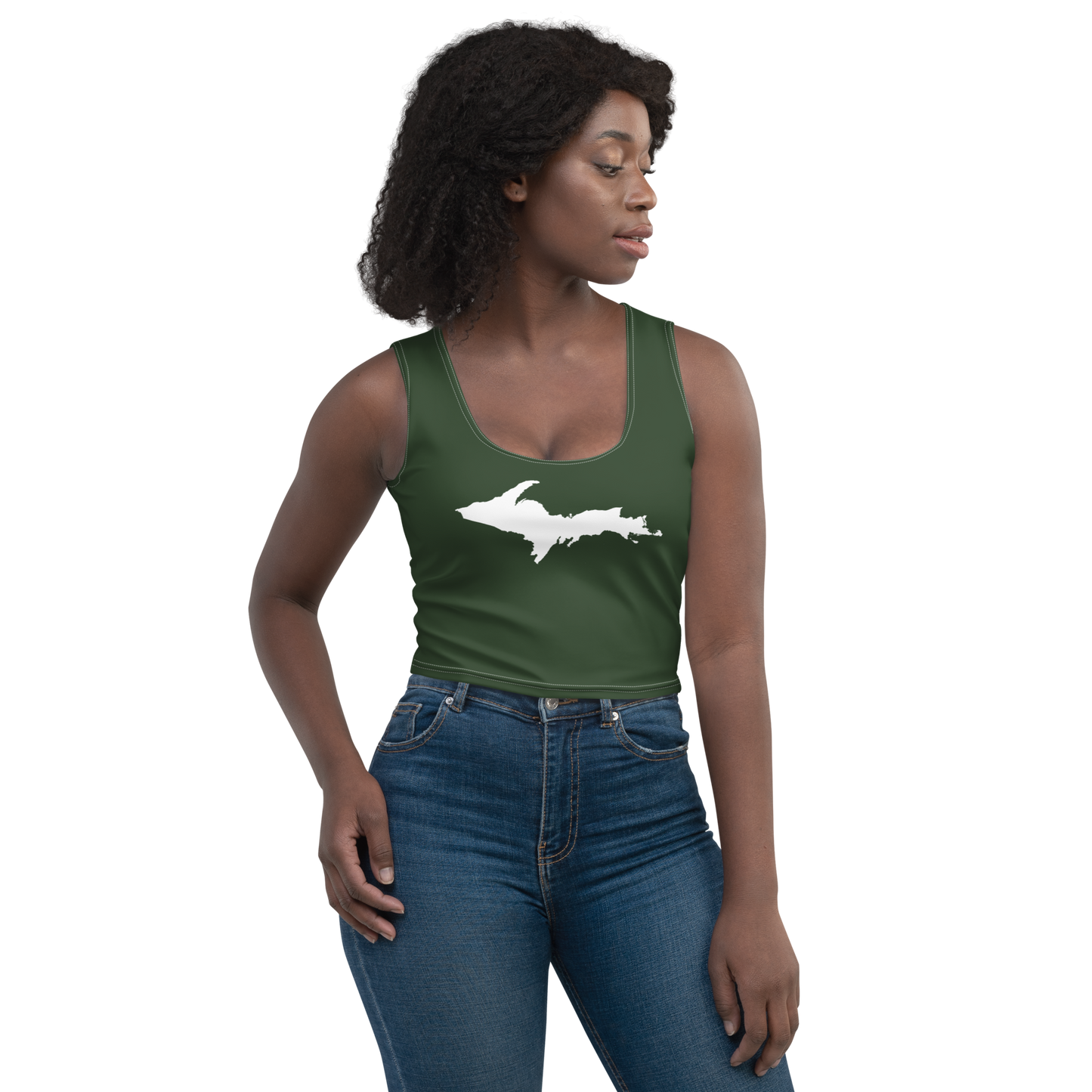 Michigan Upper Peninsula Crop Tank (w/ UP Outline) | Military Green