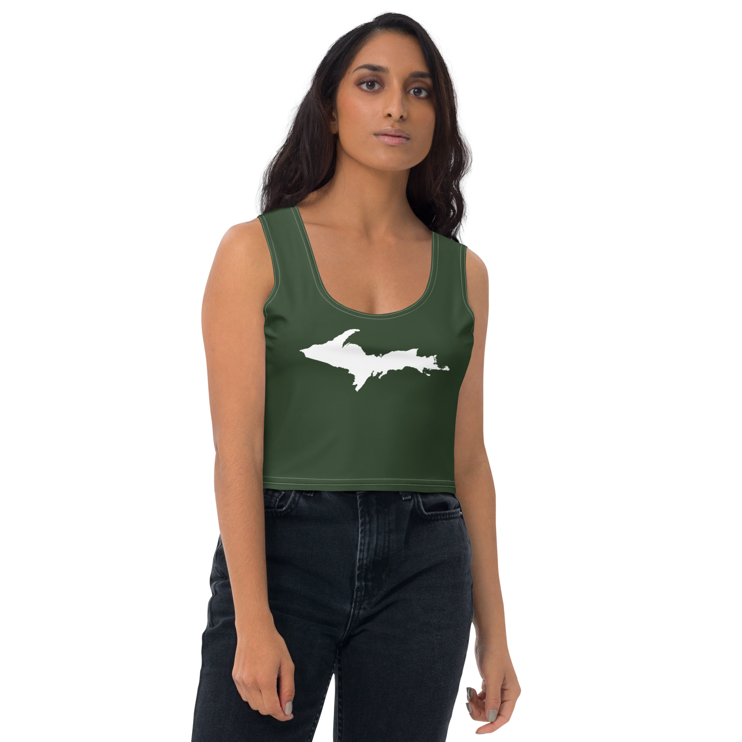 Michigan Upper Peninsula Crop Tank (w/ UP Outline) | Military Green