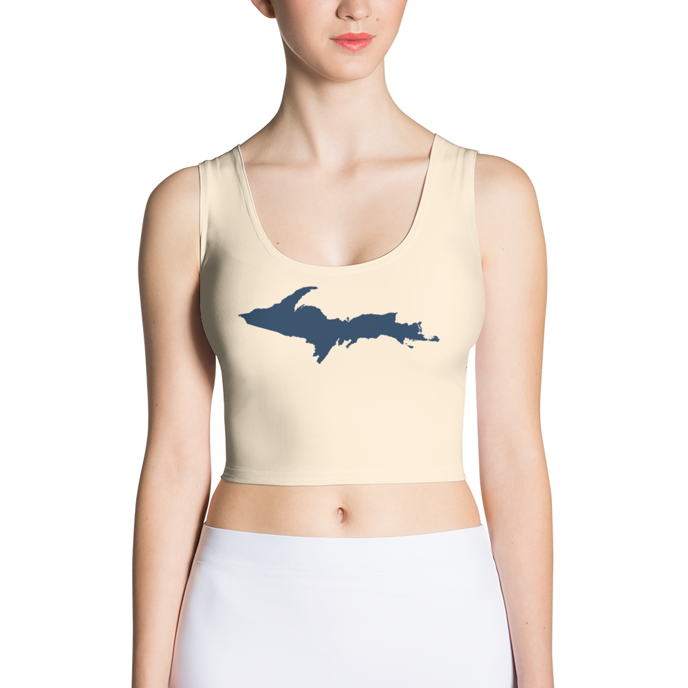 Michigan Upper Peninsula Crop Tank (w/ UP Outline) | Champagne White