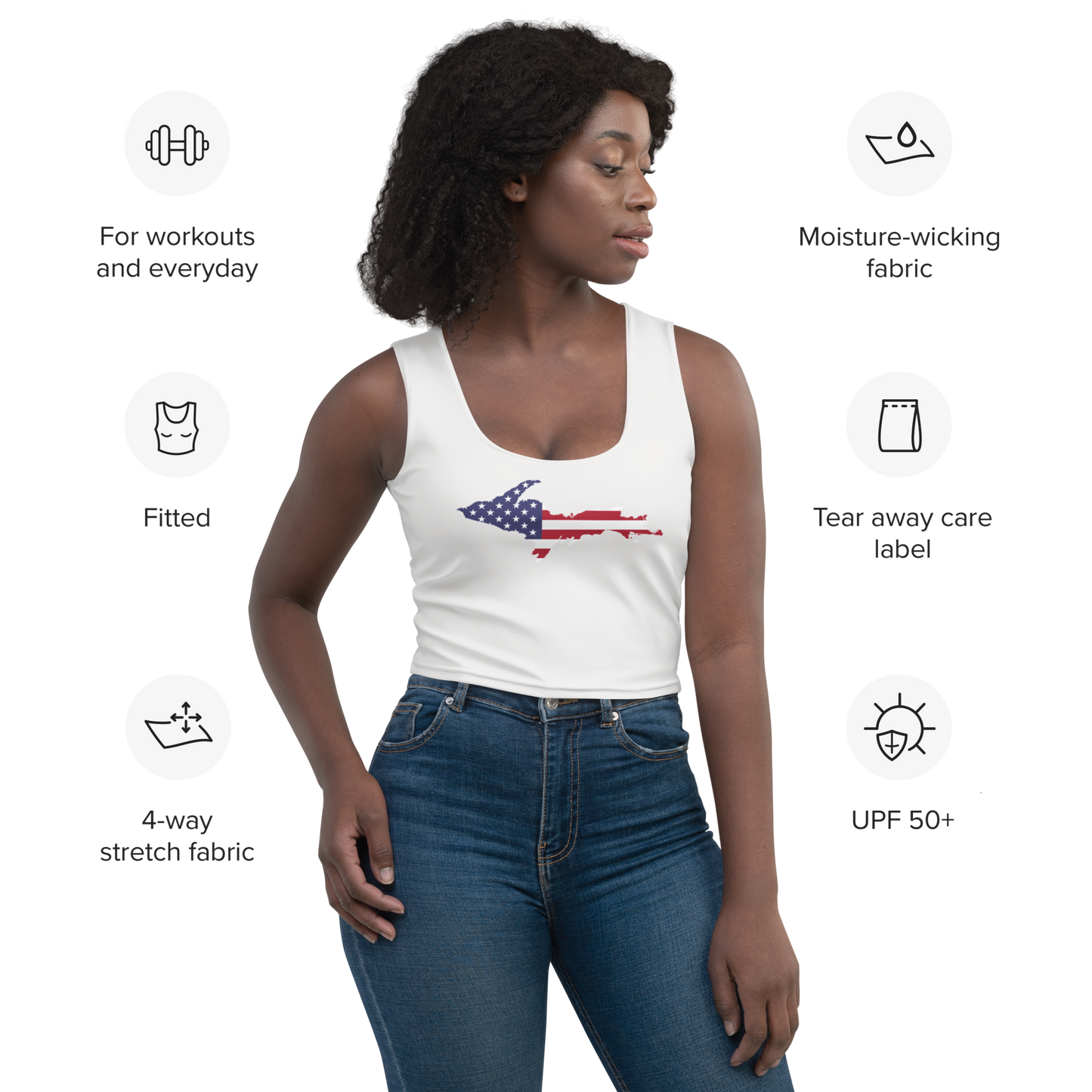 Michigan Upper Peninsula Crop Tank (w/ UP USA Flag) | Birch Bark White