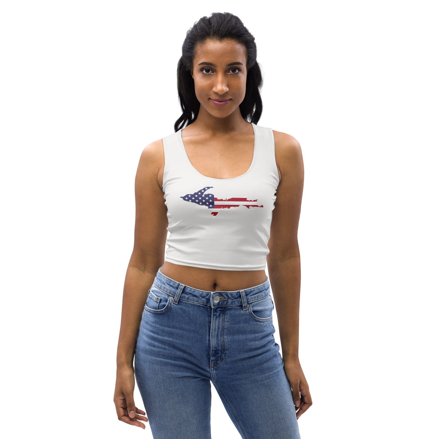 Michigan Upper Peninsula Crop Tank (w/ UP USA Flag) | Birch Bark White