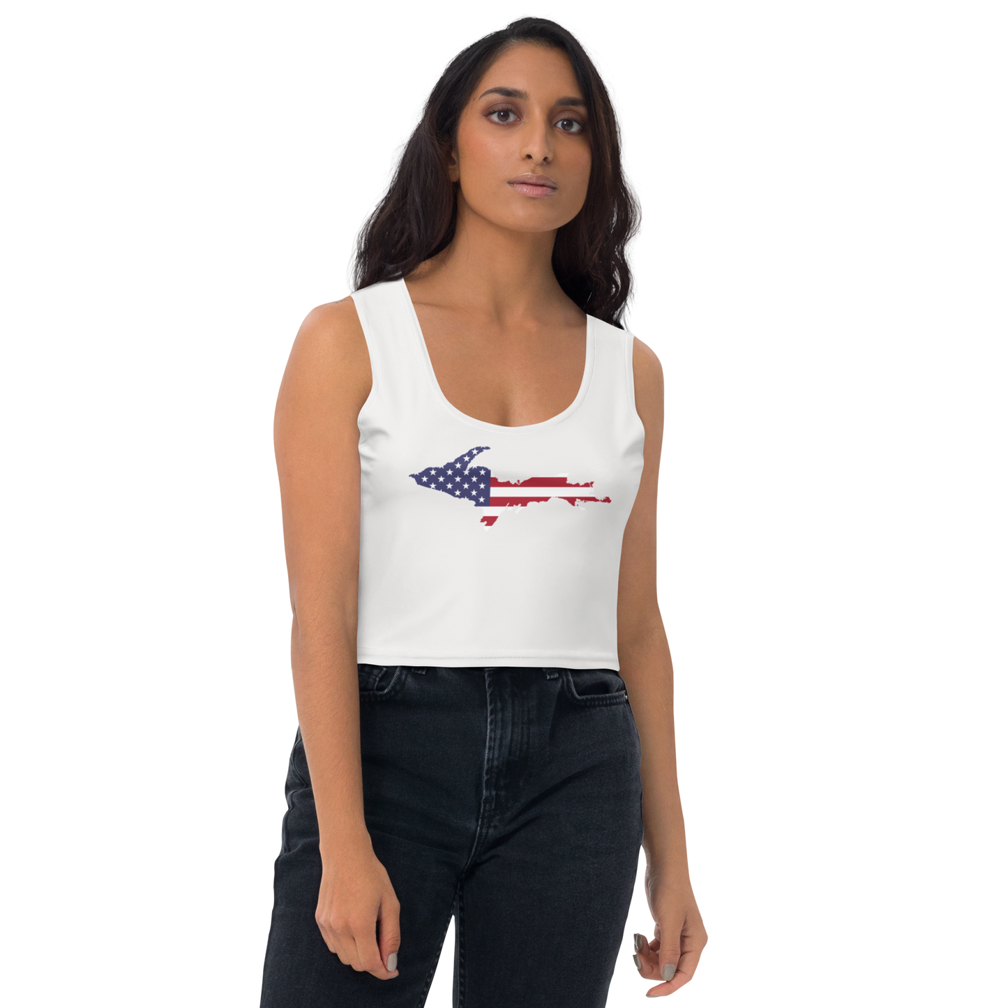 Michigan Upper Peninsula Crop Tank (w/ UP USA Flag) | Birch Bark White