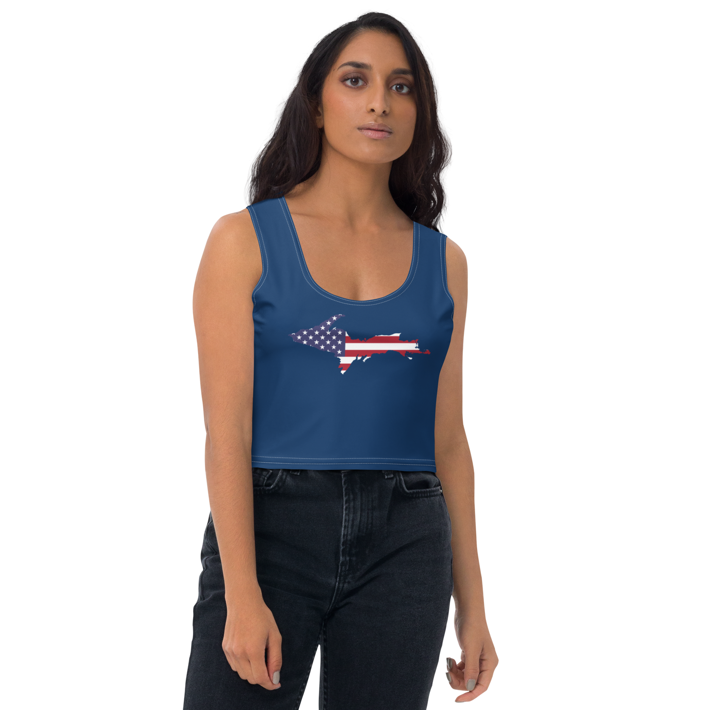 Michigan Upper Peninsula Crop Tank (w/ UP USA Flag) | Old Glory Blue