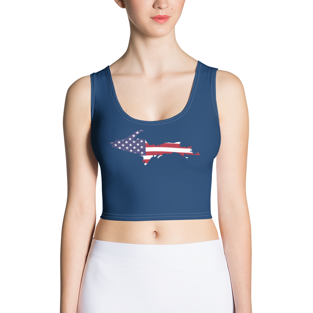 Michigan Upper Peninsula Crop Tank (w/ UP USA Flag) | Old Glory Blue