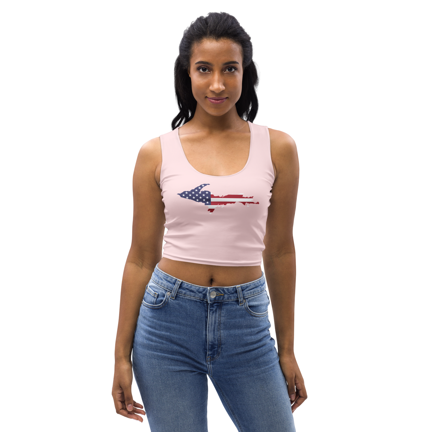 Michigan Upper Peninsula Crop Tank (w/ UP USA Flag) | Pale Pink