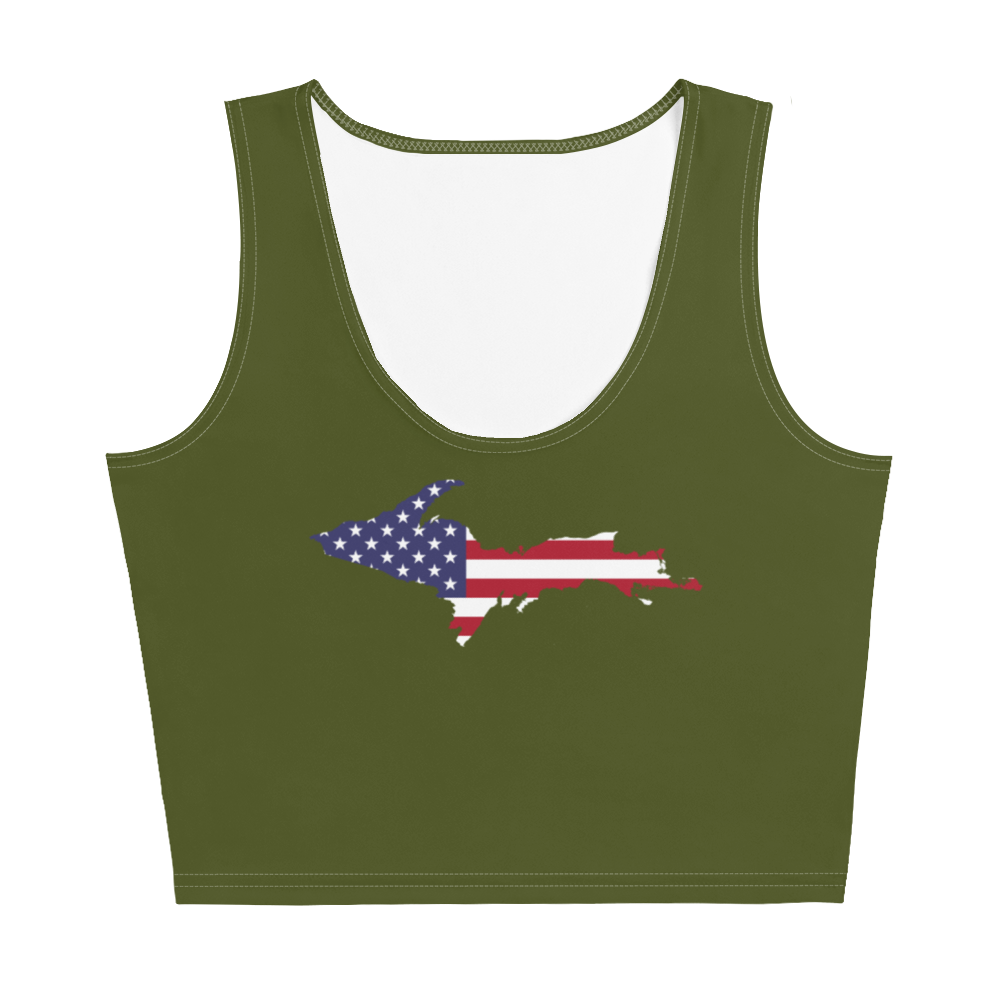 Michigan Upper Peninsula Crop Tank (w/ UP USA Flag) | Army Green