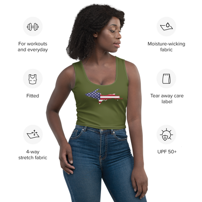 Michigan Upper Peninsula Crop Tank (w/ UP USA Flag) | Army Green