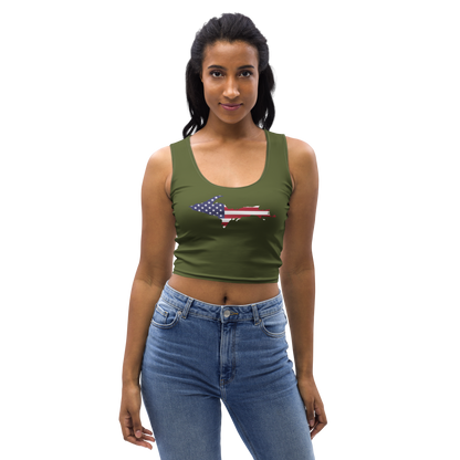 Michigan Upper Peninsula Crop Tank (w/ UP USA Flag) | Army Green