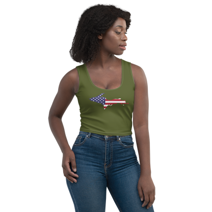 Michigan Upper Peninsula Crop Tank (w/ UP USA Flag) | Army Green