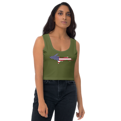 Michigan Upper Peninsula Crop Tank (w/ UP USA Flag) | Army Green