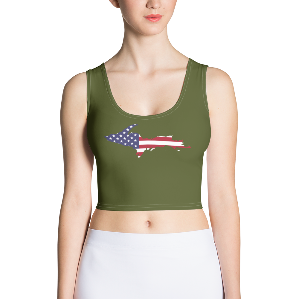 Michigan Upper Peninsula Crop Tank (w/ UP USA Flag) | Army Green