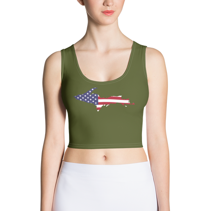 Michigan Upper Peninsula Crop Tank (w/ UP USA Flag) | Army Green