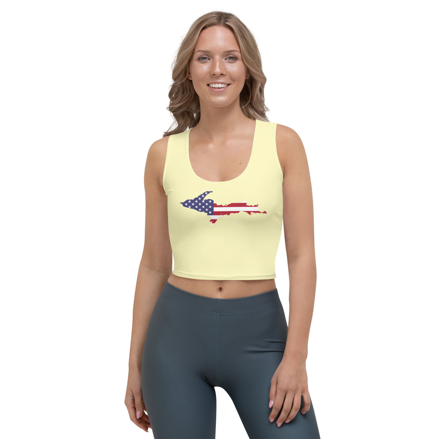 Michigan Upper Peninsula Crop Tank (w/ UP USA Flag) | Canary Yellow