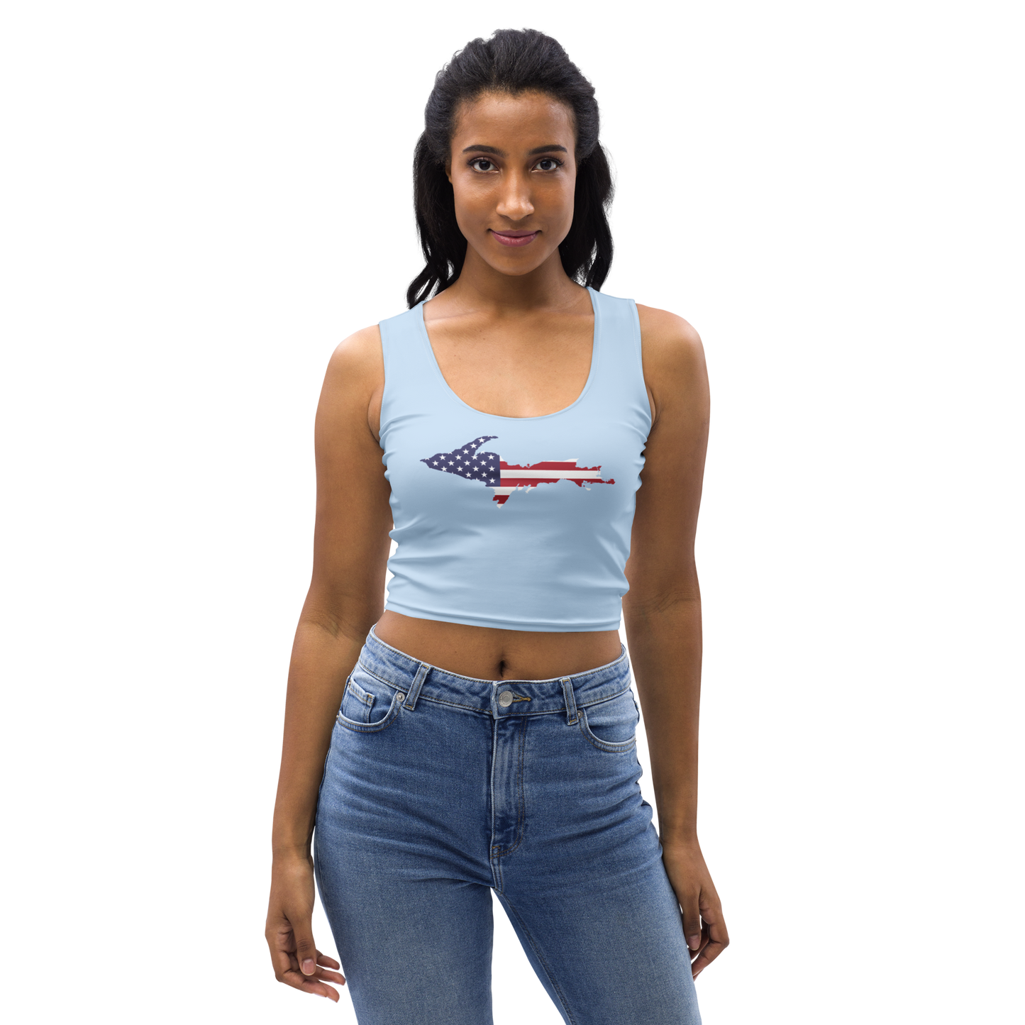 Michigan Upper Peninsula Crop Tank (w/ UP USA Flag) | Light Blue