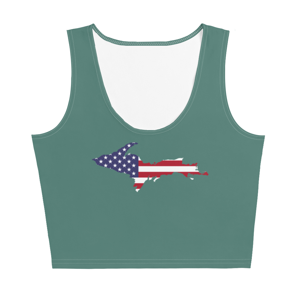 Michigan Upper Peninsula Crop Tank (w/ UP USA Flag) | Copper Green