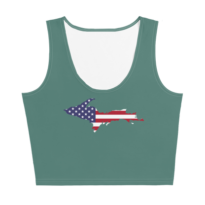 Michigan Upper Peninsula Crop Tank (w/ UP USA Flag) | Copper Green