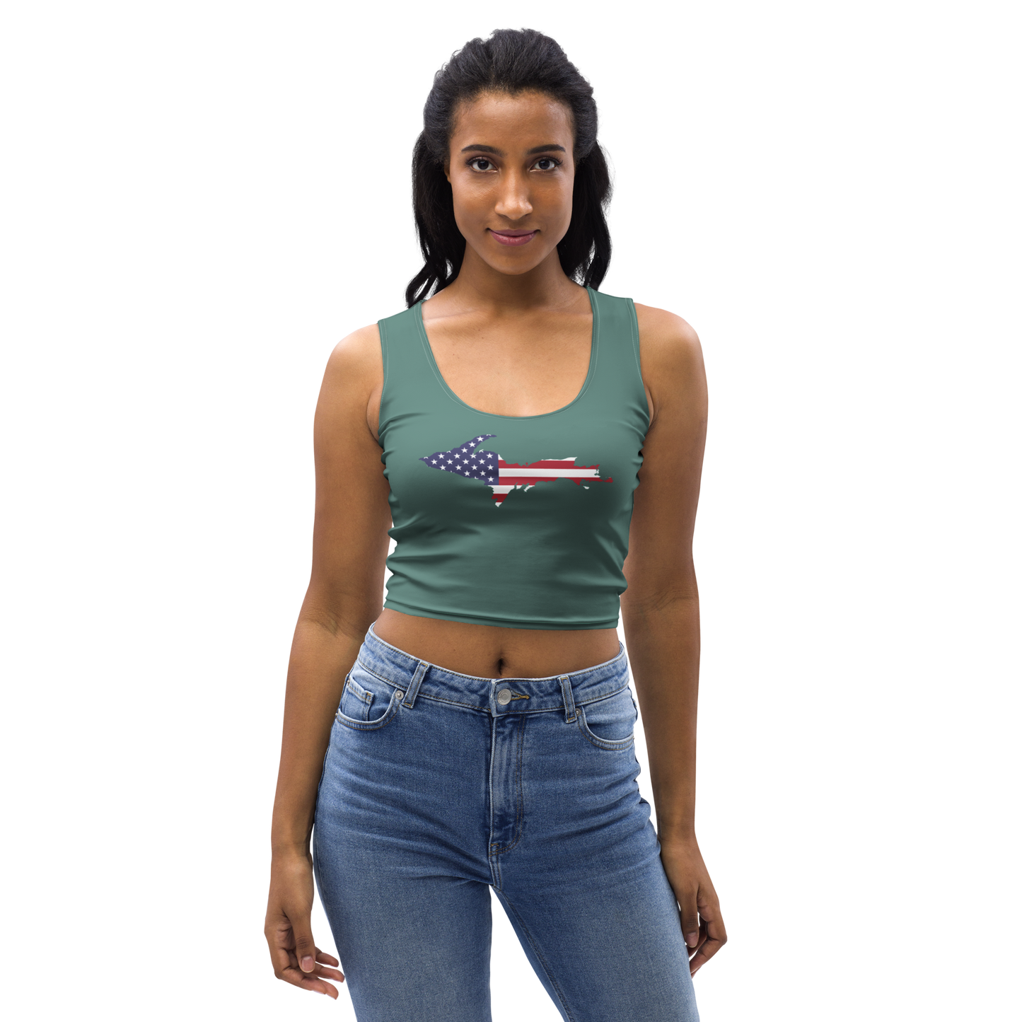 Michigan Upper Peninsula Crop Tank (w/ UP USA Flag) | Copper Green