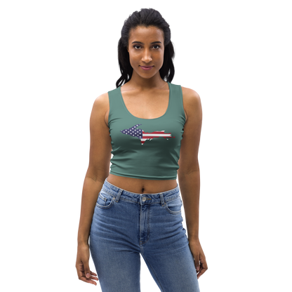 Michigan Upper Peninsula Crop Tank (w/ UP USA Flag) | Copper Green