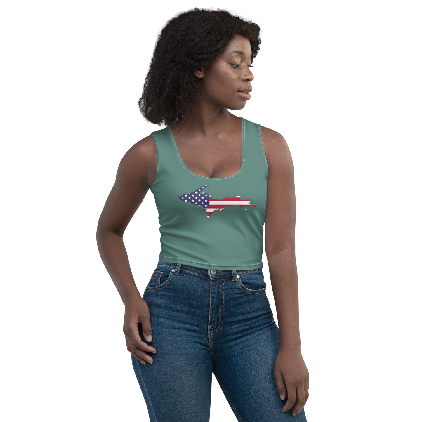 Michigan Upper Peninsula Crop Tank (w/ UP USA Flag) | Copper Green