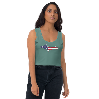 Michigan Upper Peninsula Crop Tank (w/ UP USA Flag) | Copper Green