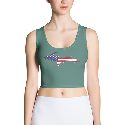 Michigan Upper Peninsula Crop Tank (w/ UP USA Flag) | Copper Green