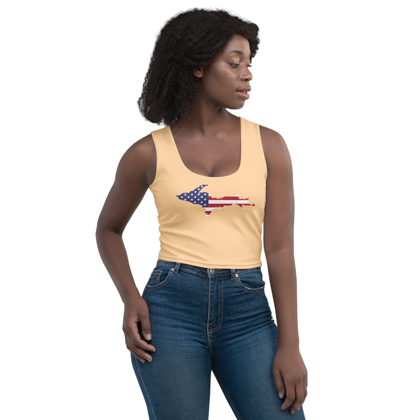 Michigan Upper Peninsula Crop Tank (w/ UP USA Flag) | Pale Apricot