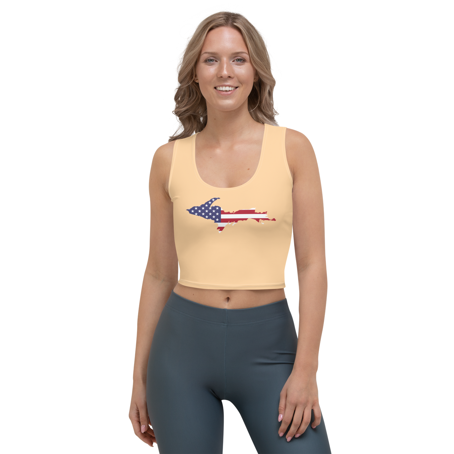 Michigan Upper Peninsula Crop Tank (w/ UP USA Flag) | Pale Apricot