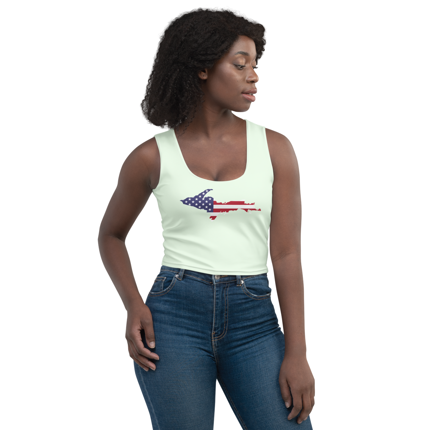 Michigan Upper Peninsula Crop Tank (w/ UP USA Flag) | Dew Green