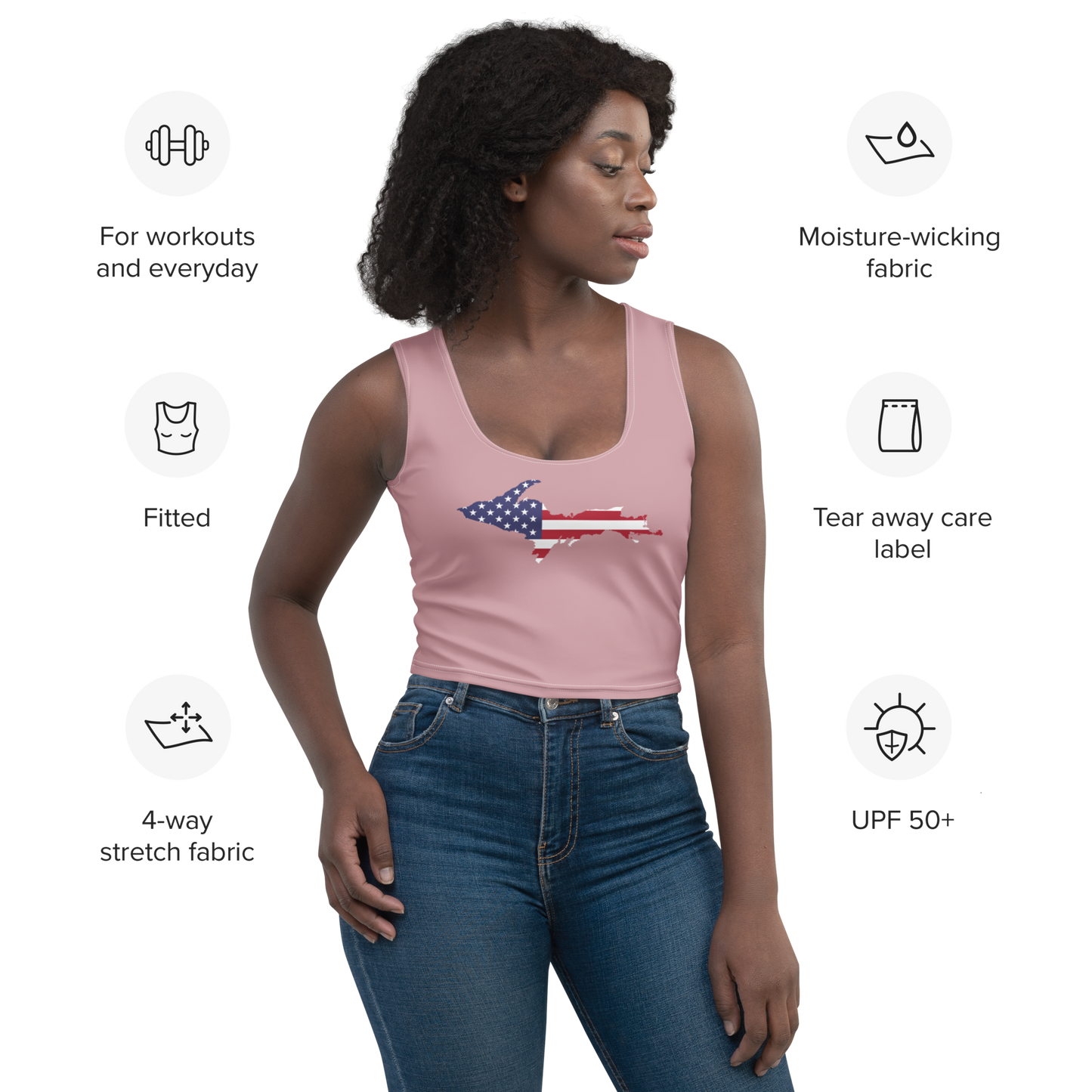 Michigan Upper Peninsula Crop Tank (w/ UP USA Flag) | Cherry Blossom Pink