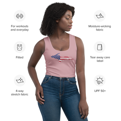 Michigan Upper Peninsula Crop Tank (w/ UP USA Flag) | Cherry Blossom Pink