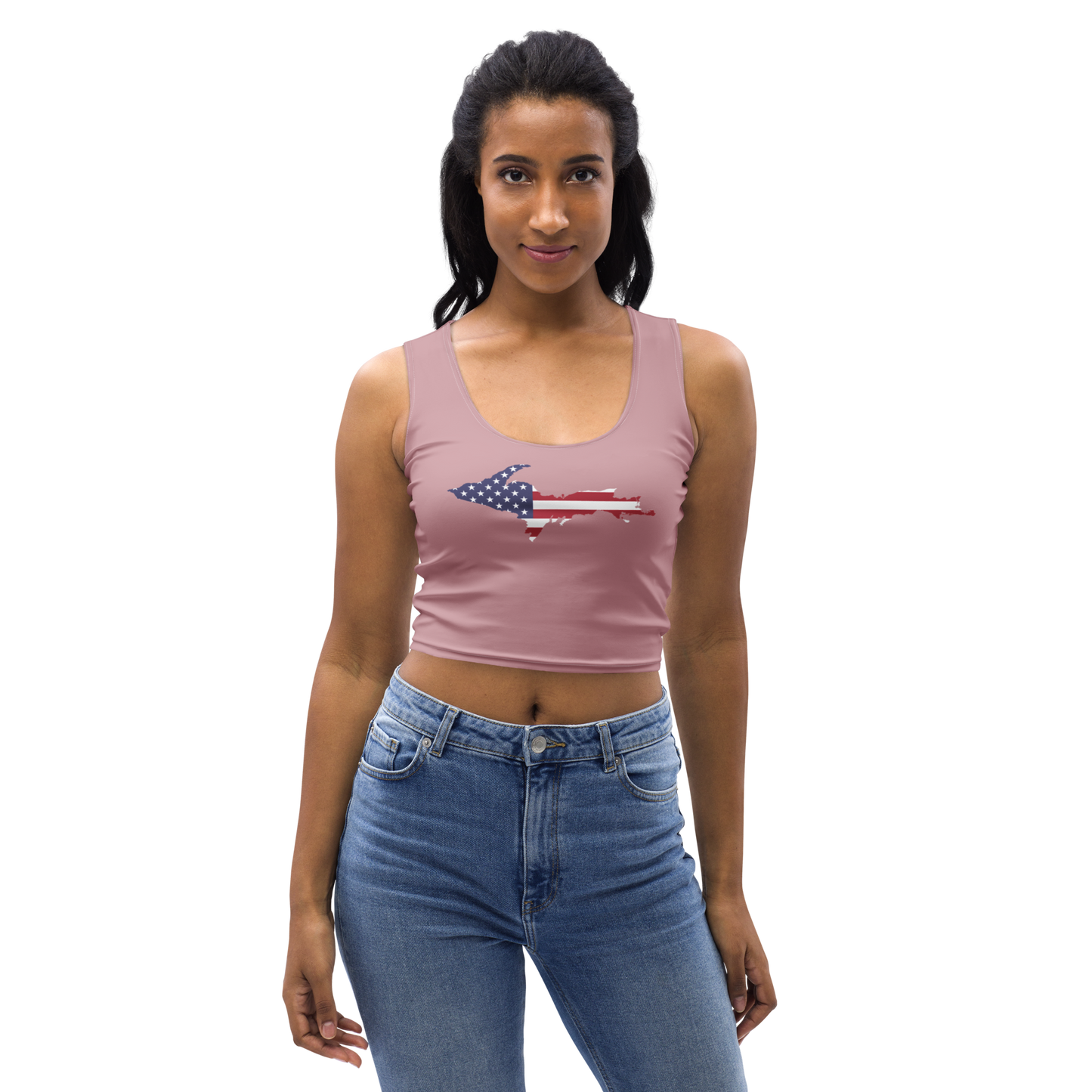 Michigan Upper Peninsula Crop Tank (w/ UP USA Flag) | Cherry Blossom Pink