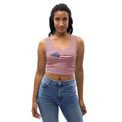 Michigan Upper Peninsula Crop Tank (w/ UP USA Flag) | Cherry Blossom Pink