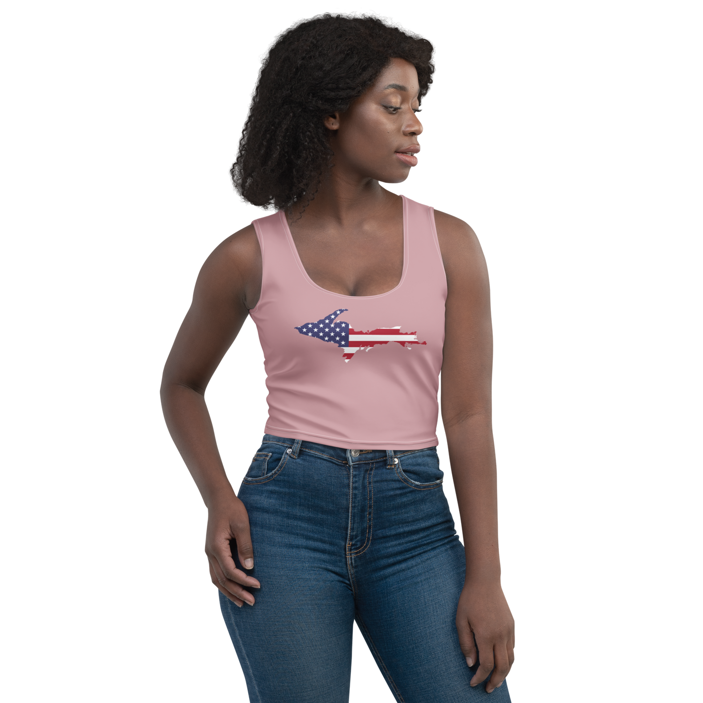 Michigan Upper Peninsula Crop Tank (w/ UP USA Flag) | Cherry Blossom Pink