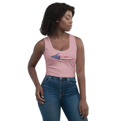 Michigan Upper Peninsula Crop Tank (w/ UP USA Flag) | Cherry Blossom Pink