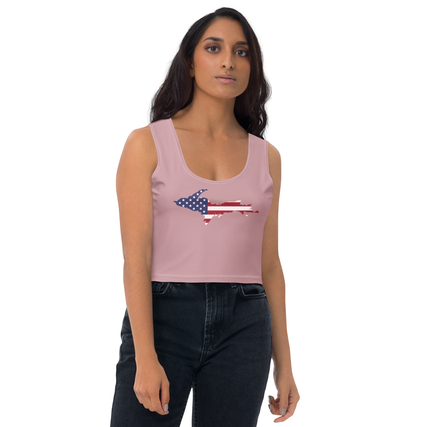 Michigan Upper Peninsula Crop Tank (w/ UP USA Flag) | Cherry Blossom Pink