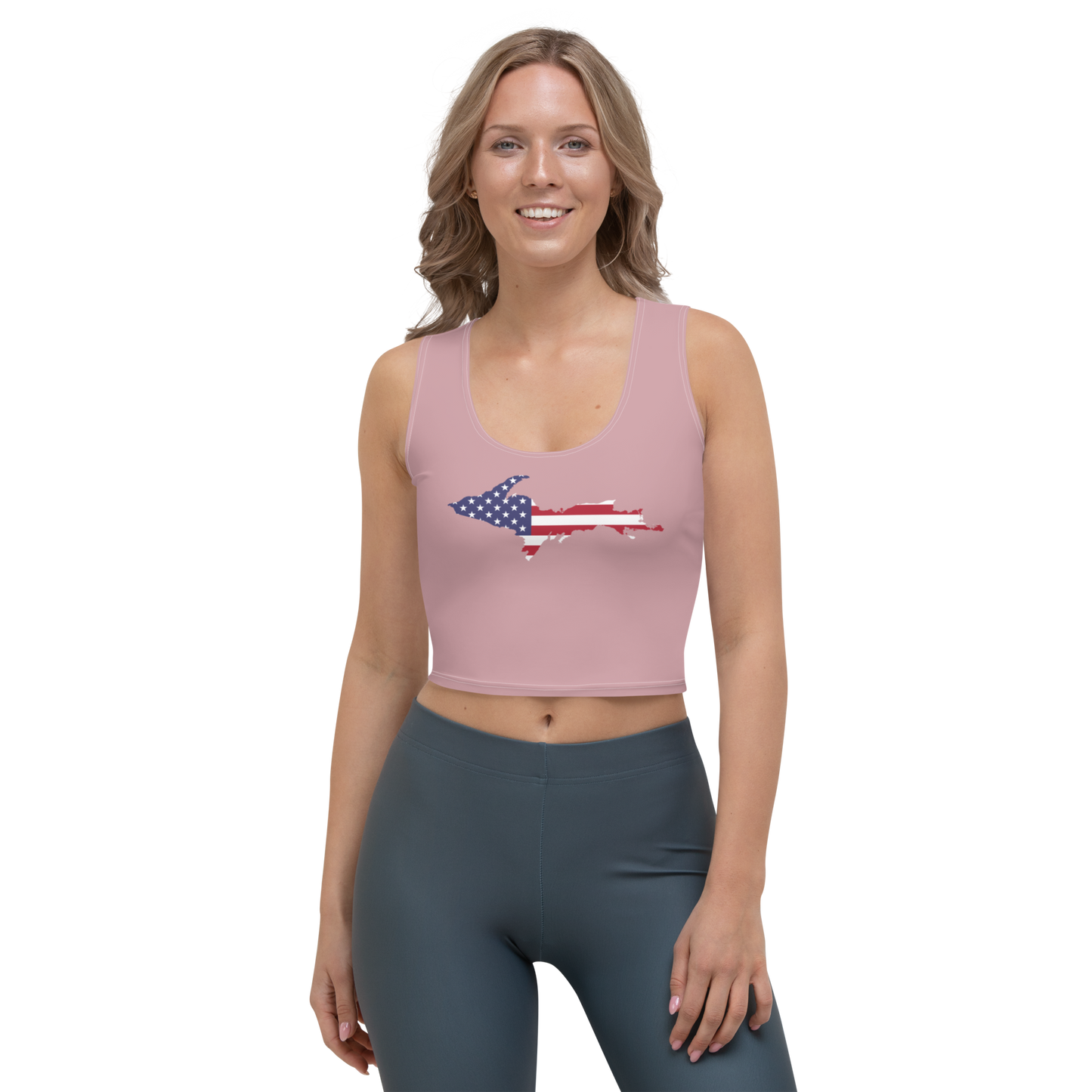 Michigan Upper Peninsula Crop Tank (w/ UP USA Flag) | Cherry Blossom Pink