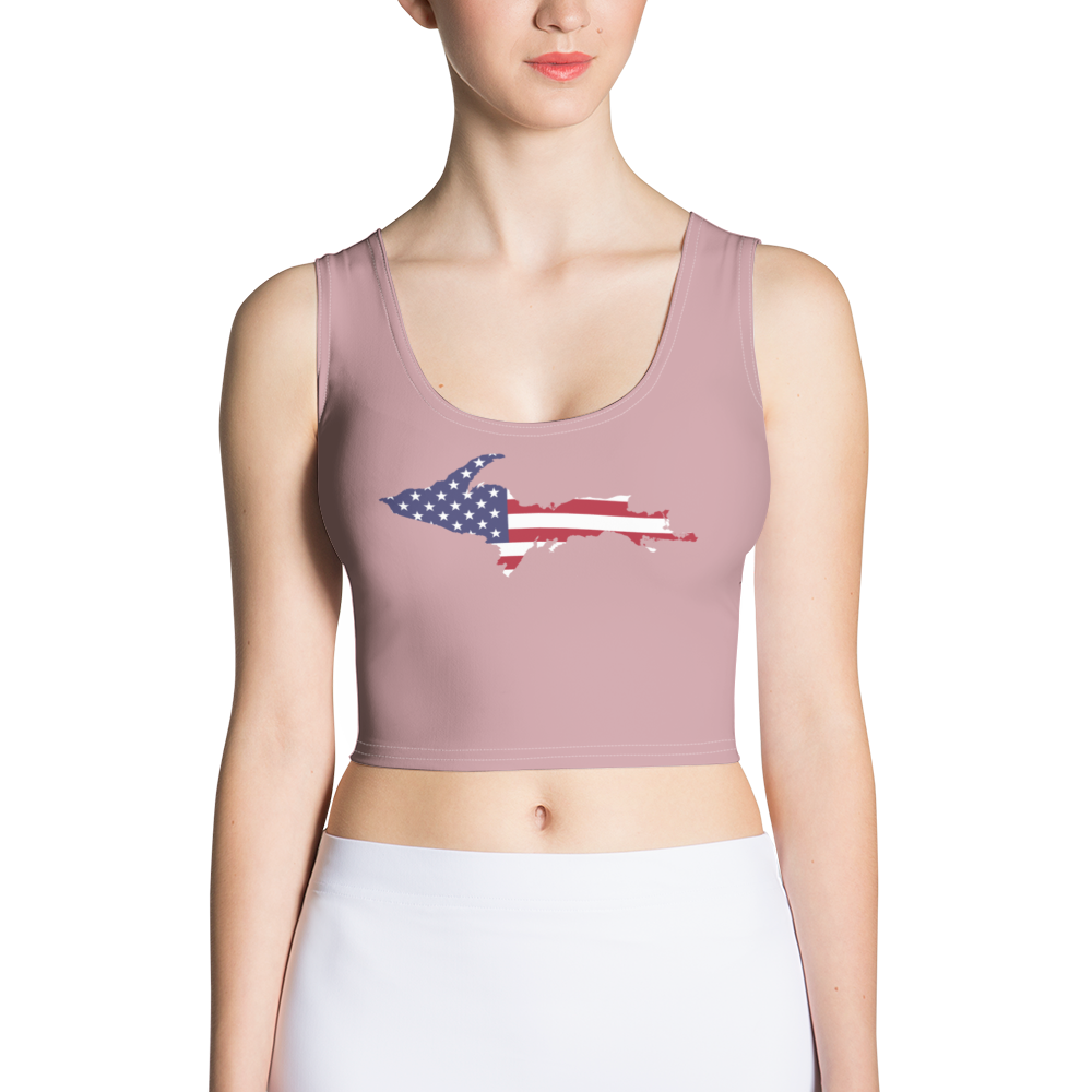 Michigan Upper Peninsula Crop Tank (w/ UP USA Flag) | Cherry Blossom Pink