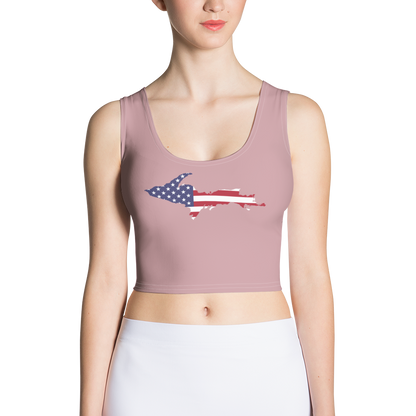 Michigan Upper Peninsula Crop Tank (w/ UP USA Flag) | Cherry Blossom Pink