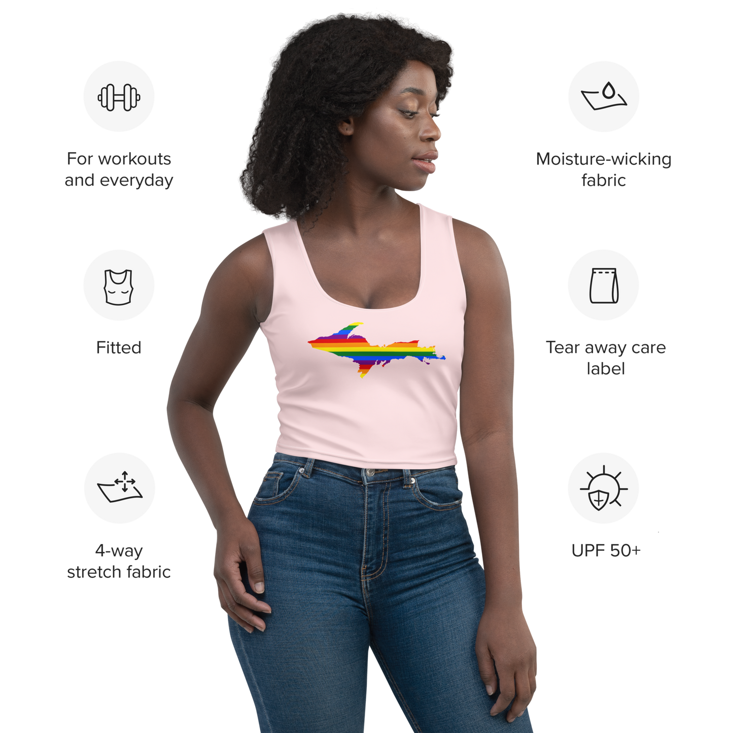 Michigan Upper Peninsula Crop Tank (w/ UP Rainbow Pride Flag) | Pale Pink