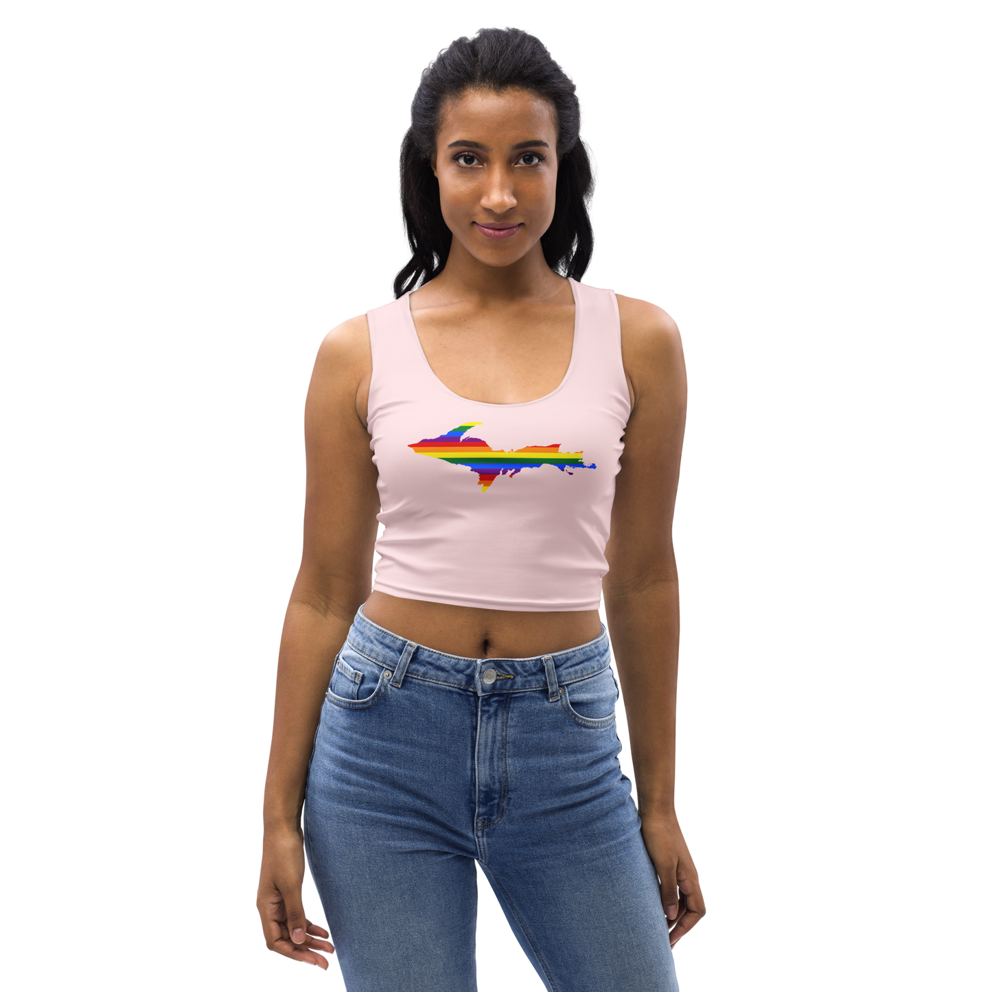 Michigan Upper Peninsula Crop Tank (w/ UP Rainbow Pride Flag) | Pale Pink