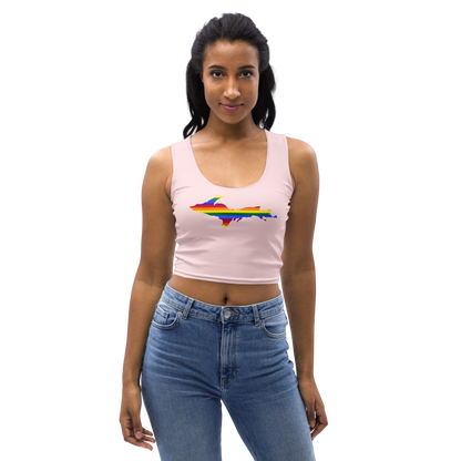 Michigan Upper Peninsula Crop Tank (w/ UP Rainbow Pride Flag) | Pale Pink