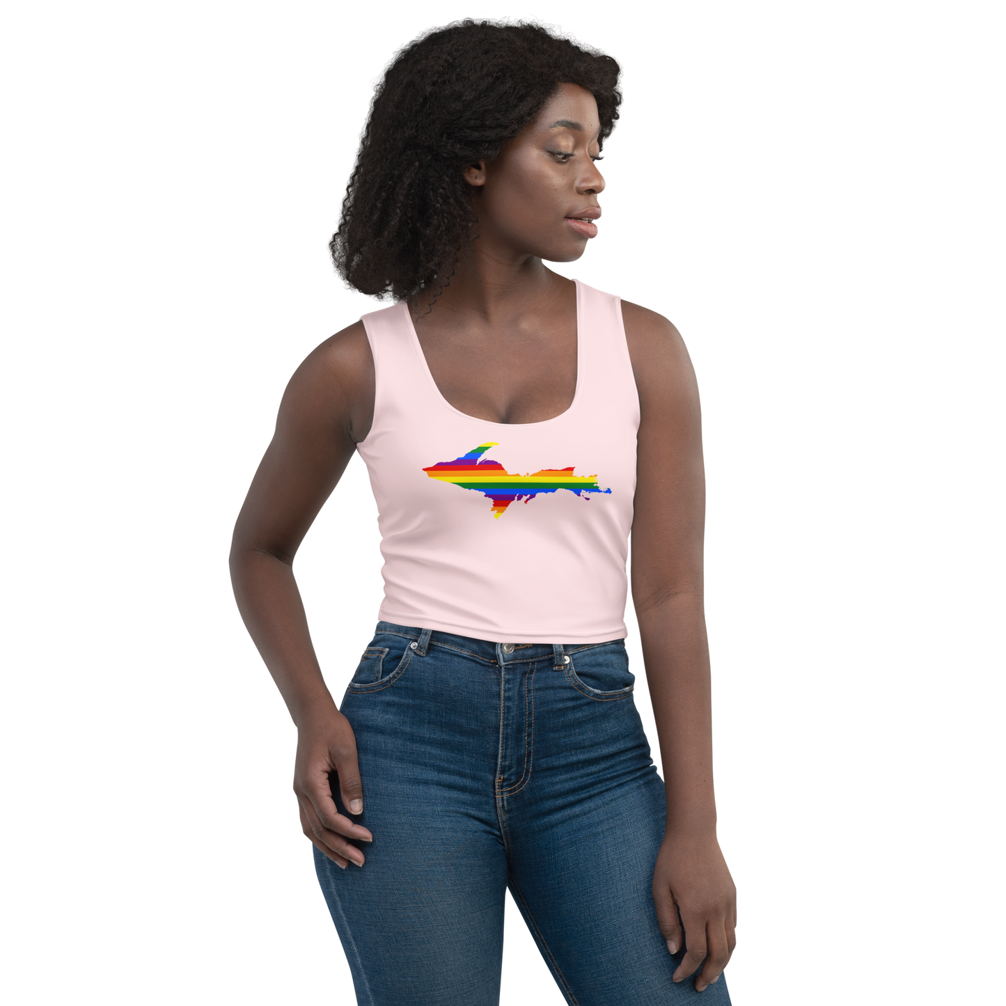 Michigan Upper Peninsula Crop Tank (w/ UP Rainbow Pride Flag) | Pale Pink