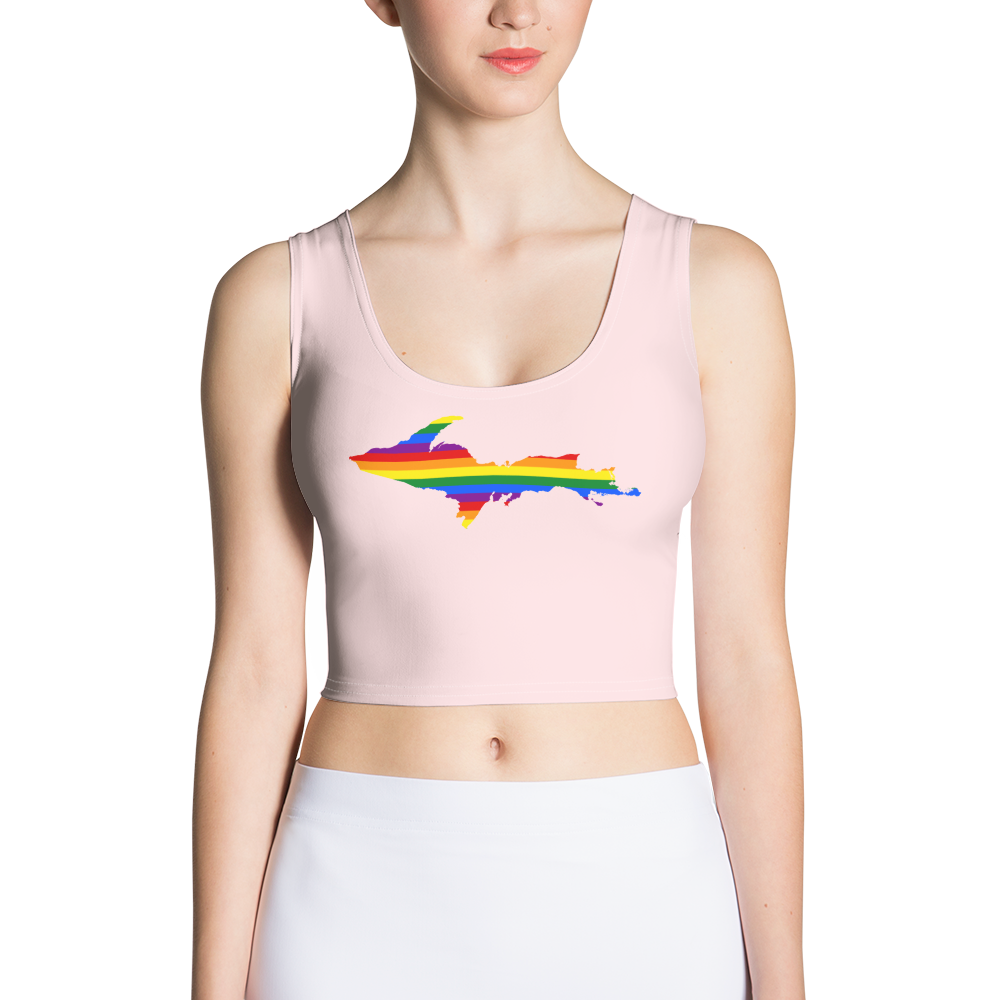 Michigan Upper Peninsula Crop Tank (w/ UP Rainbow Pride Flag) | Pale Pink