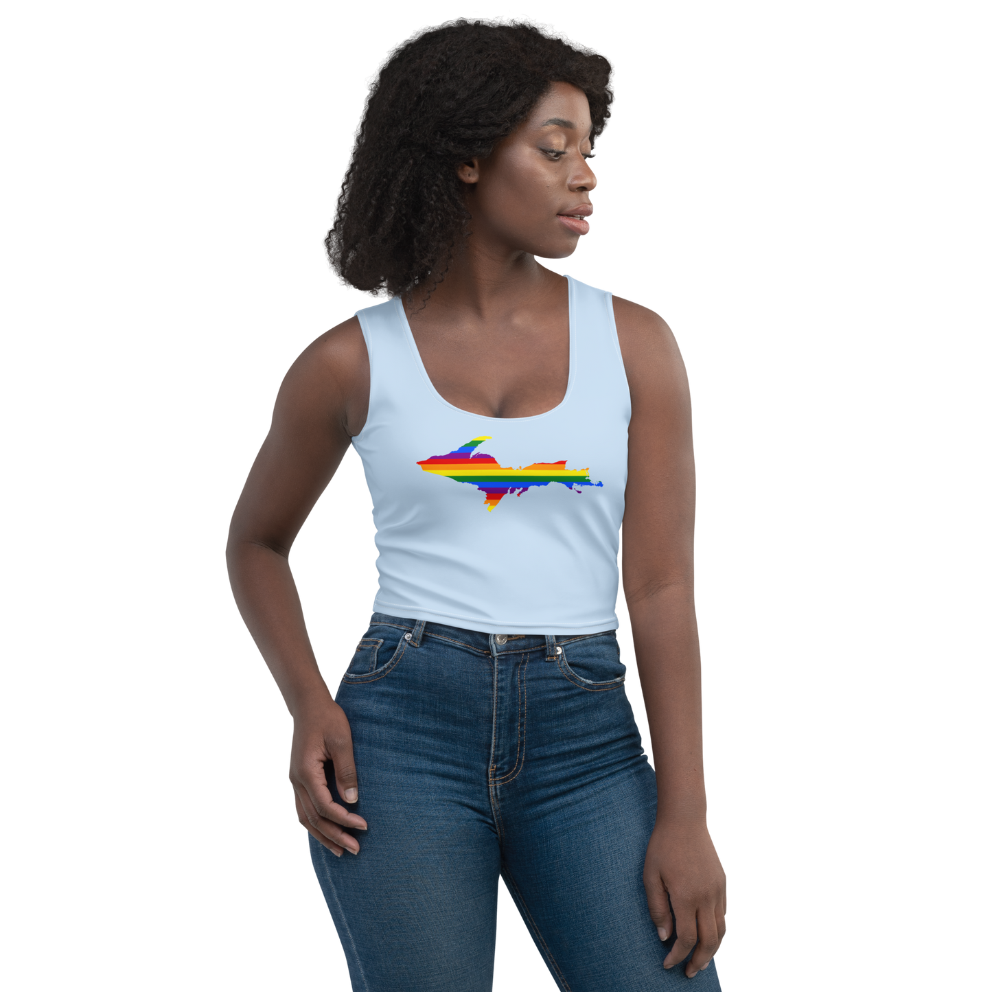 Michigan Upper Peninsula Crop Tank (w/ UP Rainbow Pride Flag) | Light Blue