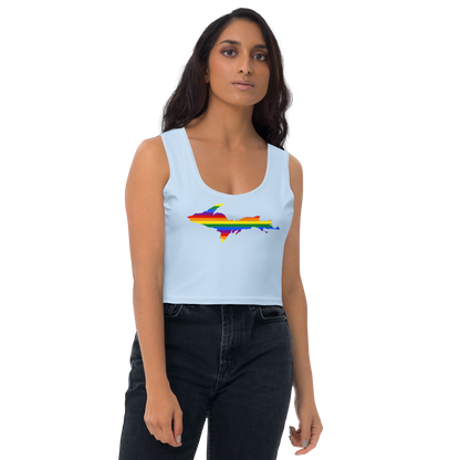 Michigan Upper Peninsula Crop Tank (w/ UP Rainbow Pride Flag) | Light Blue