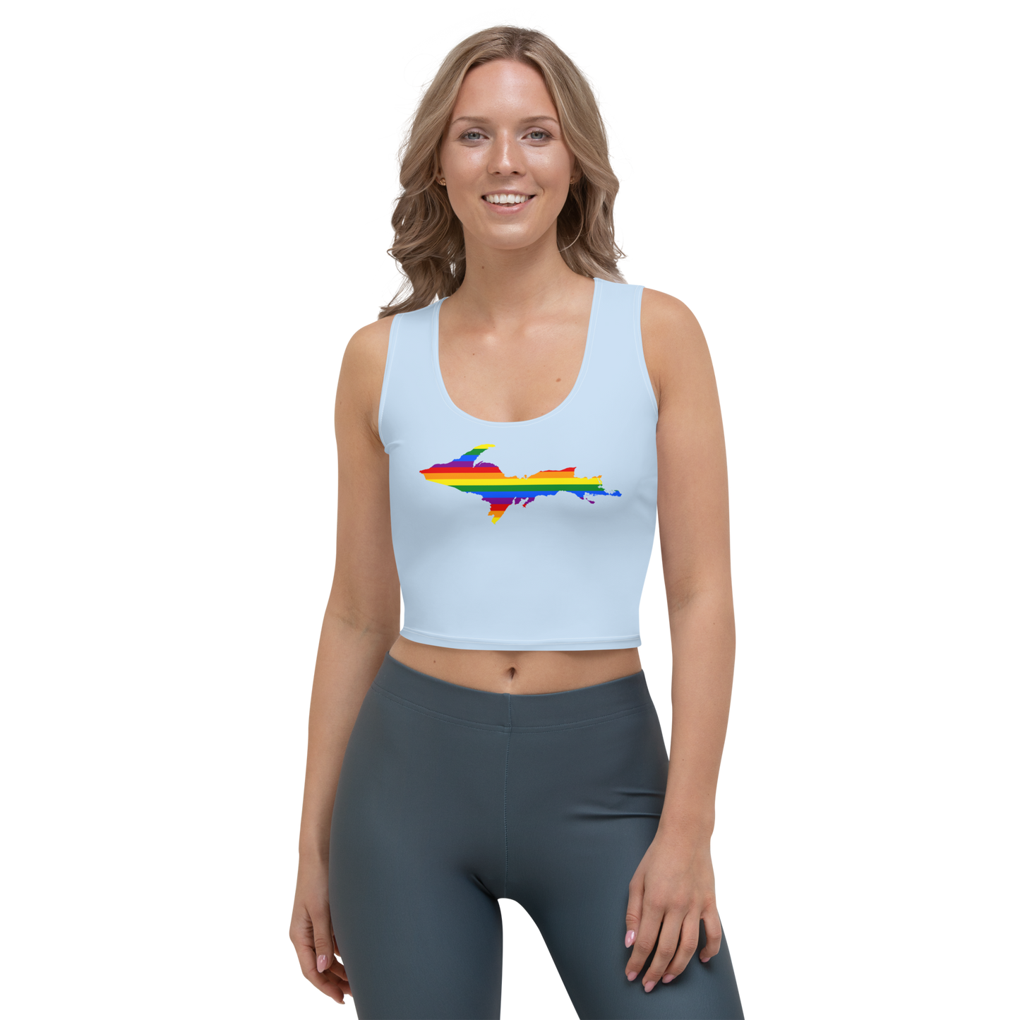 Michigan Upper Peninsula Crop Tank (w/ UP Rainbow Pride Flag) | Light Blue