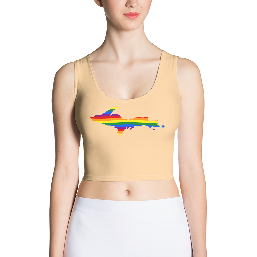 Michigan Upper Peninsula Crop Tank (w/ UP Rainbow Pride Flag) | Pale Apricot