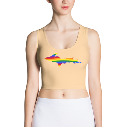 Michigan Upper Peninsula Crop Tank (w/ UP Rainbow Pride Flag) | Pale Apricot