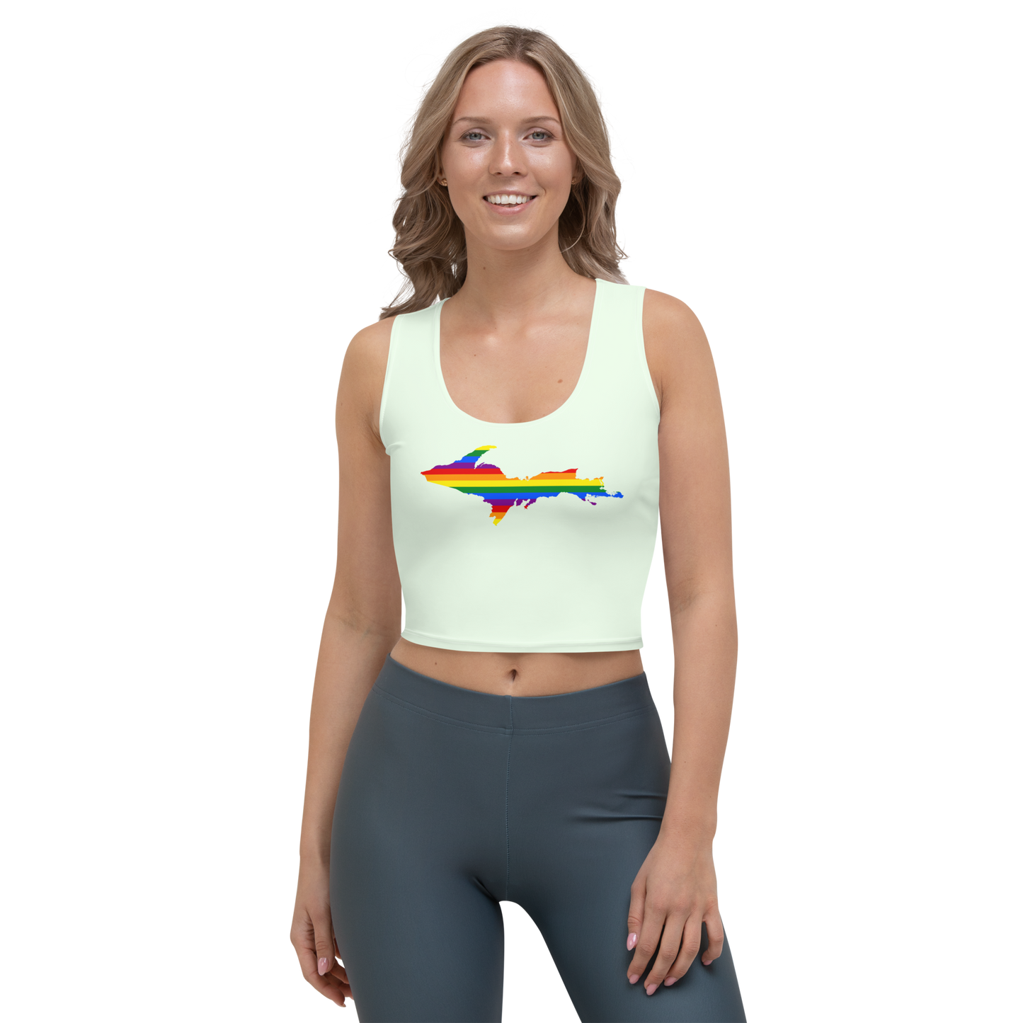 Michigan Upper Peninsula Crop Tank (w/ UP Rainbow Pride Flag) | Dew Green